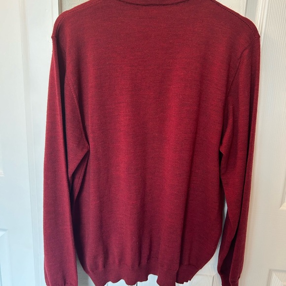 Men’s Harold Powell zip neck 100% Merino wool sweater, deep red - Picture 2 of 6